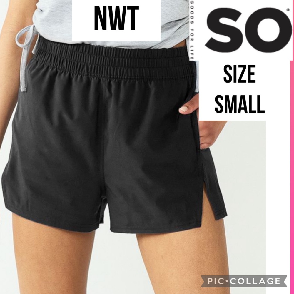 NWT SO Juniors Shorts Side Slit Running Black 2.5” Inseam Pockets Lined Size S